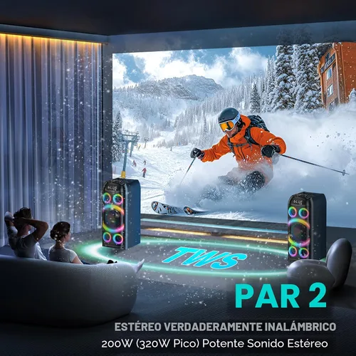Vista 5 de Altavoz Bluetooth, potente sonido estéreo de 160 W de pico, graves profundos, inalámbrico, boombox portátil grande, altavoces de fiesta