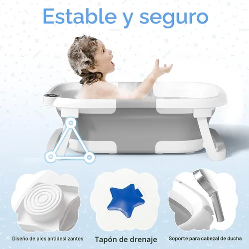 Vista 2 de BUNWAG Bañera clásica para bebé, bañera infantil para recién nacidos a niños pequeños (de 0 a 12 meses), bañera plegable para recién nacidos