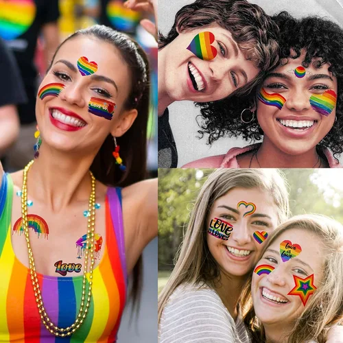 Vista 2 de Más de 132 tatuajes temporales de orgullo gay LGBT para mujeres, hombres y adultos, tatuajes temporales de arco iris temporales, calcomanías