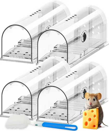 Vista 7 de Trampas para ratones Motel Mouse humanas sin matar, captura viva y liberación, reutilizables con cepillo de limpieza - Paquete de 4 Azul
