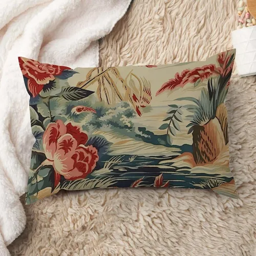 Vista 11 de ArogGeld Funda de cojín lumbar asiática de estilo chinoiserie, de lino marrón, pájaro y flor, funda de almohada asiática para sala de estar, A-6