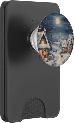 Vista 7 de Paisaje de invierno Village Navidad Navidad Ciervo de nieve PopSockets PopGrip estándar