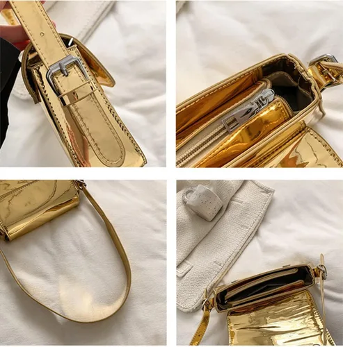 Vista 7 de Bolso de noche para mujer, bolso de mano Y2k, plateado brillante, bolso de mano, bolso de fiesta, lindo bolso metálico