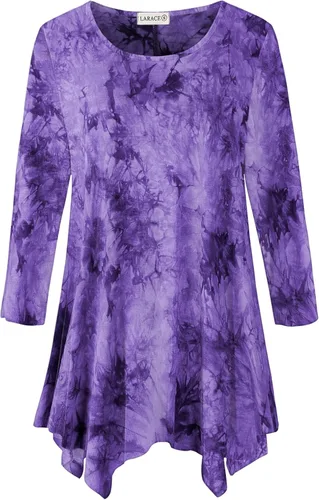 Vista 19 de LARACE - Camisa de talla extragrande para mujer, camisa tipo túnica con manga 3/4, ajuste holgado, ropa básica para mujer 2-negro_cuadros
