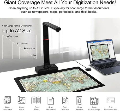 Vista 3 de VIISAN Escáner de libros y documentos de gran formato, tamaño de captura A2/A3, cámara de documentos USB de 26 MP con aplanamiento automático