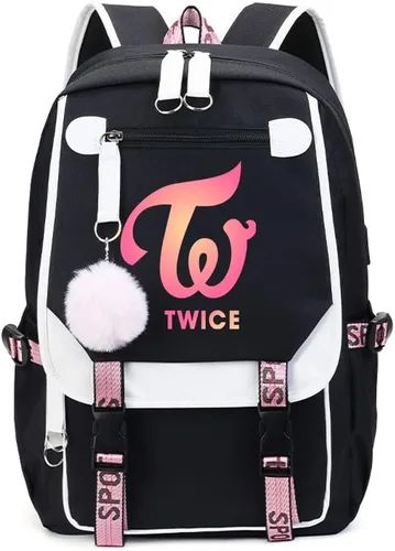 Vista 2 de Kpop - Mochila escolar de dos veces mochila casual para libros de dos veces Negro