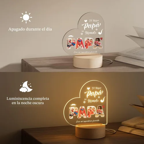 Vista 3 de Bemaystar Regalos para papá, regalos personalizados para el día del padre de hija, hijo, esposa, luz nocturna LED acrílica con imagen, regalos