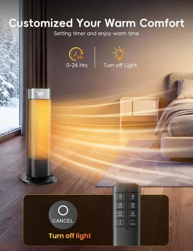 Vista 6 de Calentadores de 1500 W para uso en interiores, calentador de espacio portátil para habitación grande con control remoto, cerámica PTC, oscilación
