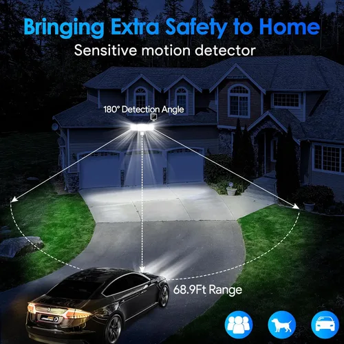 Vista 2 de Energetic - Luces solares para exteriores, 1800 lm, 192 luces LED de seguridad con sensor de movimiento con control remoto, reflector impermeable