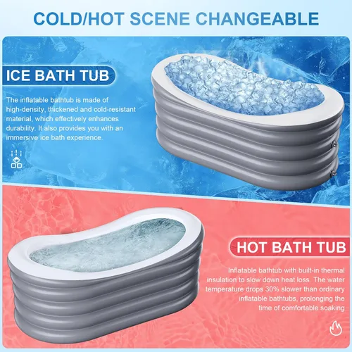 Vista 5 de BINYUAN Bañera inflable para adultos – Tina de hidromasaje plegable portátil con bomba eléctrica, diseño de baño caliente y hielo, plegable para 1-2