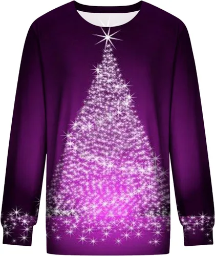 Vista 3 de SIUMOPA Women's Novelty Sweatshirt Christmas sparkly Tree Graphic Printed Pullover Oversized Loose Fit Fashion Blouse Shirts