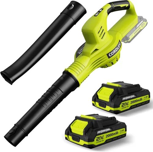 Vista 10 de Soplador de hojas inalámbrico con 2 baterías y cargador, soplador eléctrico de hojas de 21 V con 2 modos de velocidad, sopladores ligeros de 2.0Ah