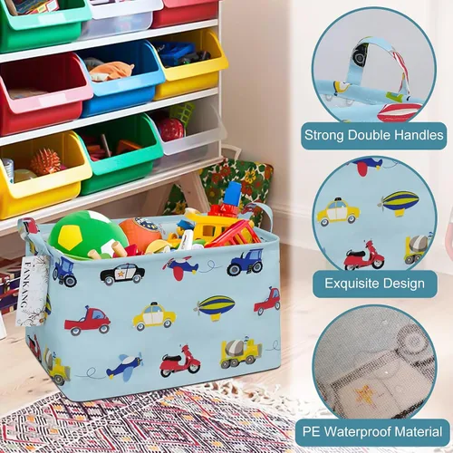 Vista 6 de Canasta plegable de almacenamiento para guardería, con revestimiento de polietileno impermeable, de grand tamaño, para niños y niñas, oficina