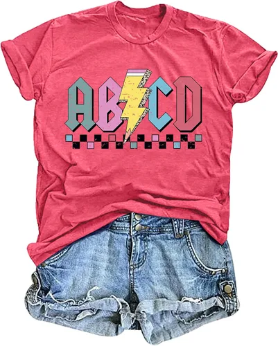 Vista 12 de Camisetas para profesores de ABCD para mujer, camiseta de manga corta para B-Negro