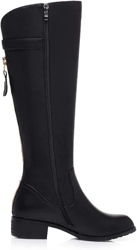 Vista 4 de TinaCus Women's Genuine Leather Round Toe Handmade Back Zip Comfort Low Heel Knee High Boots with Buckle