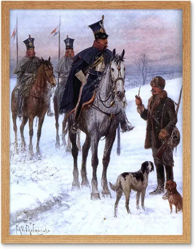 Vista 8 de Wee Blue Coo Póster enmarcado de pintura de Jan Chelminski, caballería, guerra napoleónica, Polonia, póster enmarcado para decoración de pared, 12 x
