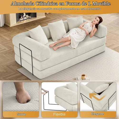 Vista 7 de DAMAIFROM Sofá cama convertible para suelo, sofá deshuesado, color beige