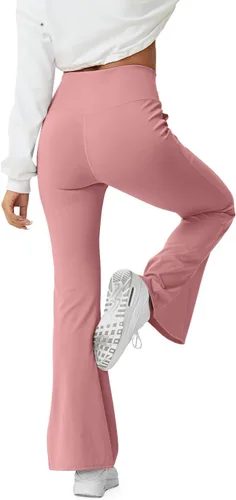 Vista 5 de HEGALY Pantalones de yoga acampanados para mujer, leggings cruzados, suaves, de cintura alta, pantalones casuales de entrenamiento con corte de bota