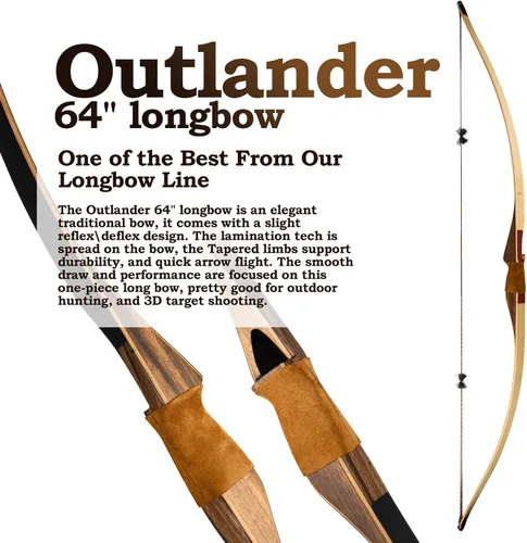 Vista 3 de Deerseeker Outdoor Tiro con Arco Juego de Arco Tradicional de 64" Caza Arco Largo Reflex Deflex de Una Pieza Arco Largo Extremidades de Núcleo