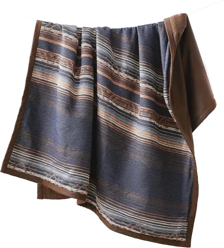 Vista 4 de Paseo Road Estes - Manta Western, 50 x 60 pulgadas, manta rústica a rayas, detalles de piel sintética, manta jacquard de felpilla para sofá, cama