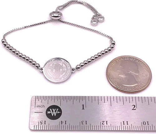 Vista 3 de Art Designs by AA Pulsera de San Benito con cuentas de plata ajustable para mujer joyería de protección Metal