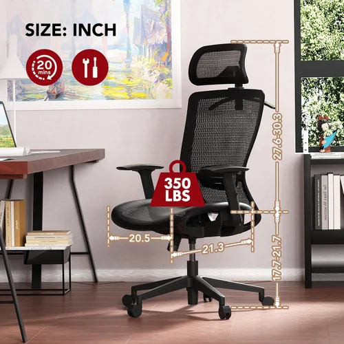 Vista 2 de SANODESK OS3 - Silla de oficina ejecutiva grande y alta, silla de computadora de malla ajustable en altura con reposacabezas ajustable y soporte