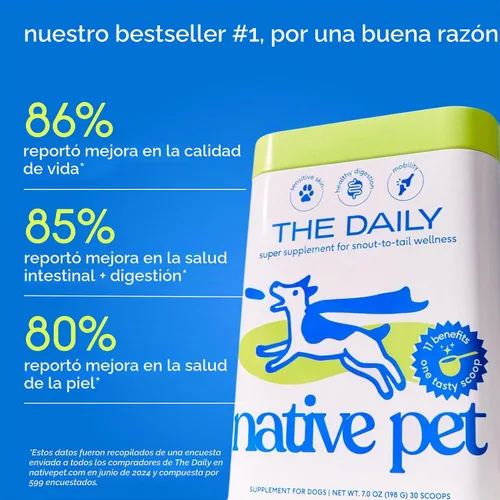 Vista 6 de Native Pet Vitaminas y Suplementos para Perros - Polvo de Vitaminas 11-en-1 para Complemento de Comida de Perro - Colágeno, Glucosamina