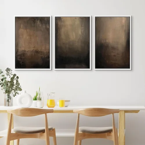 Vista 146 de SIGNFORD - Set de obras de arte en lienzo enmarcado para pared, ilustraciones abstractas de neblina del desierto en tonos neutros beige y marrón