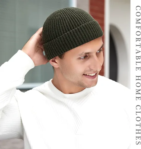 Vista 2 de Gorro de pescador para hombre, gorro de arrastrero de punto corto para hombres y mujeres