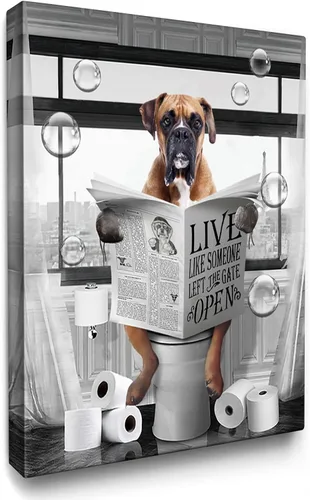 Vista 9 de Luslya Divertido arte de pared de alpaca para baño, linda alpaca sentada en el inodoro, lectura de periódicos, póster enmarcado en blanco y negro