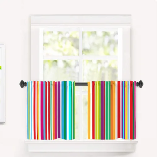 Vista 22 de Cortinas de cocina de hojas de arce otoñales para ventanas, hojas verdes y rojas sobre cenefas opacas negras, tratamientos de ventana de poliéster