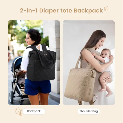 Vista 2 de LOVEVOOK Mochila para pañales, bolsa de pañales para mamá y papá con cambiador, bolsillos aislados, mochila ligera convertible para mamá con funda