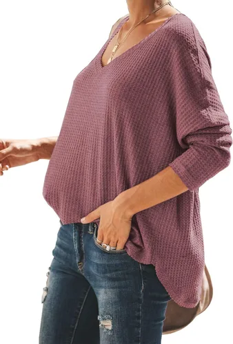 Vista 4 de iGenjun - Suéter casual con cuello en V hombros descubiertos mangas de murciélago sin botones para mujer