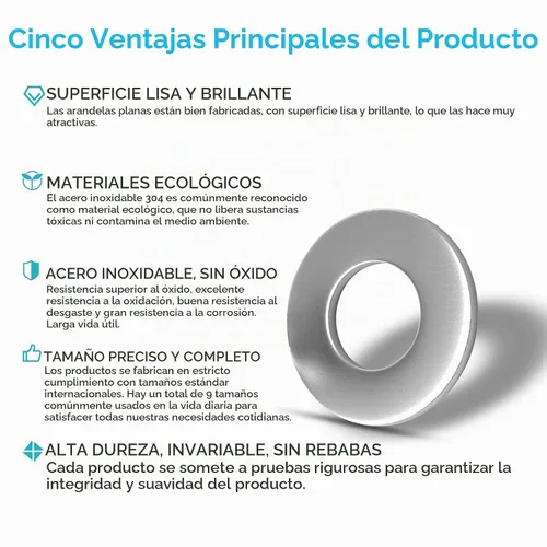 Vista 4 de 800 piezas de arandelas planas de acero inoxidable 304 para tornillos y pernos, juego surtido de arandelas tipo fender, kit surtido de arandelas