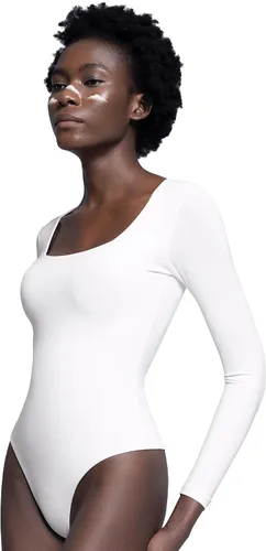 Vista 53 de PUMIEY Body sexy de manga larga con cuello cuadrado para mujer, colección Smoke Cloud
