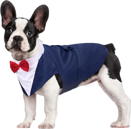 Vista 15 de Kuoser Conjunto de esmoquin para perro, traje de perro y bandana, disfraz Negro
