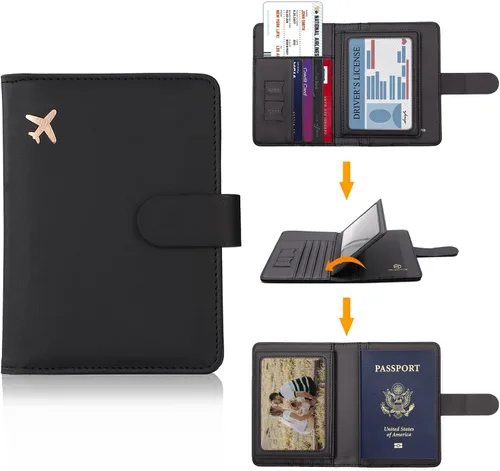 Vista 2 de Melsbrinna - Funda para pasaporte, ranuras para tarjetas, bonita funda para pasaporte para mujeres/hombres, resistente al agua con bloqueo RFID