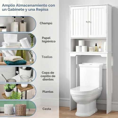 Vista 3 de DUMOS Gabinete de almacenamiento sobre el inodoro con puertas dobles Blanco luminoso