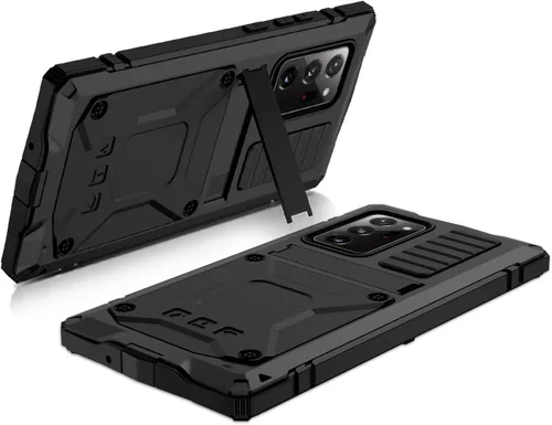 Vista 4 de Funda de metal compatible con Samsung Note 20 Ultra con protector de pantalla militar, resistente a prueba de golpes, con soporte para cámara, funda