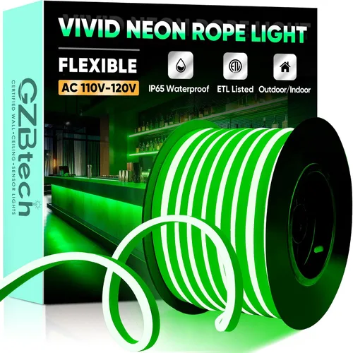 Vista 23 de GZBtech Tira de luces LED flexibles de neón de 16.4 pies, tira de luz impermeable CA de 110-120 V, 120 LEDs/M, iluminación de neón conectable