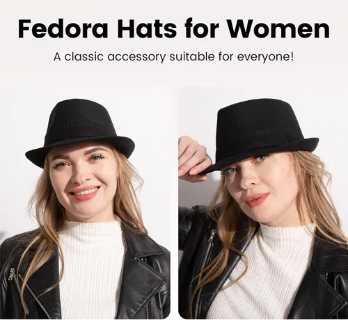 Vista 4 de Sombrero clásico de Manhattan estructurado Trilby Fedora para hombre para mujer