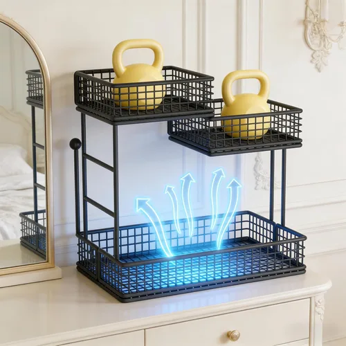 Vista 5 de Organizador de maquillaje para tocador, organizador de encimera de baño de metal de 3 niveles, soporte de almacenamiento para el cuidado de la piel