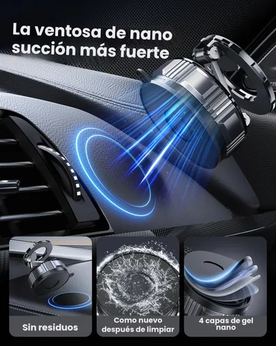 Vista 5 de JunDa Soporte magnético para teléfono con ventosa, soporte de automóvil retráctil plegable ajustable de 360°, compatible con iPhone, Android y todos