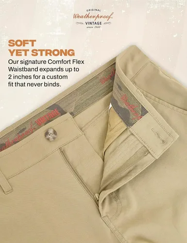 Vista 6 de Pantalones casual Weatherproof Vintage para hombre - Ajuste regular, ultra elásticos, parte delantera plana, chinos Pantalones ligeros para trabajo