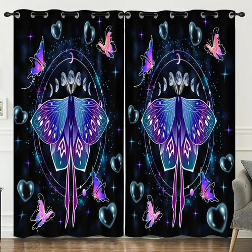 Vista 6 de HOSIMA Cortinas mágicas de hongos 2 paneles, cortinas de mariposa floral con mandala para sala de estar, decoración de habitación de moda para niñas