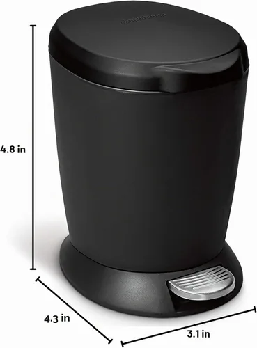 Vista 4 de simplehuman Cubo de basura redondo de plástico compacto con escalón para baño de 6 litros/1.6 galones, negro