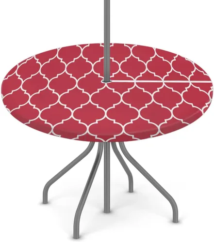 Vista 17 de Fitted Round Tablecloth with Umbrella Hole and Zipper Buffalo Plaid Outdoor Elastic Table Cloth 36"-44" Oil-Proof Waterproof Moroccan Patio Table