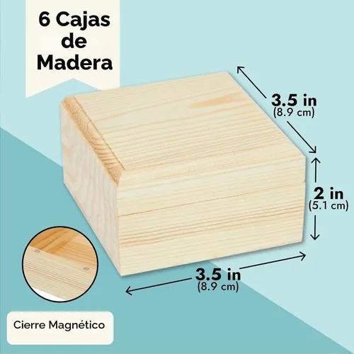 Vista 5 de Bright Creations Juego de cajas de madera con tapas con bisagras, paquete de 6, 3.5 x 3.5 x 2 pulgadas, madera de pino, cajas sin terminar con tapas