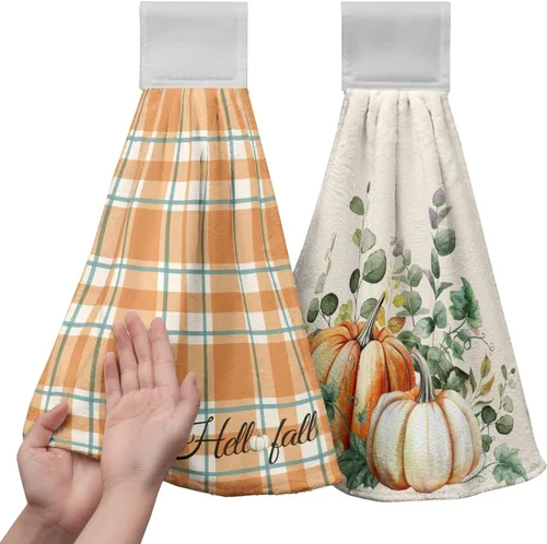 Vista 69 de Honey Bee - Juego de 2 toallas colgantes de cocina de verano con lunares y lazo para colgar, toallas de cocina de granja amarillas, suaves
