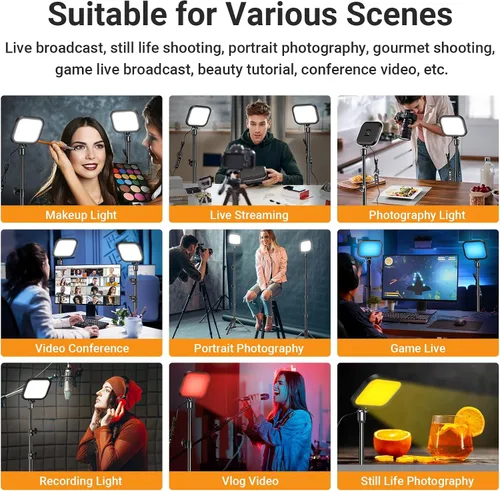 Vista 7 de APEXEL Kit de iluminación de video fotográfico, luces LED regulables de 5600 K USB para grabación de video con soporte de trípode ajustable